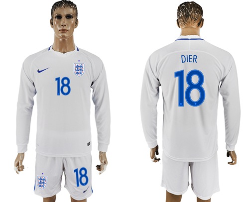 England #18 Dier Home Long Sleeves Soccer Country Jersey